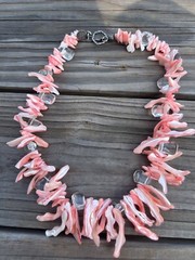 RARE Marise VTG Mother Of Pearl & Quartz Necklace 22” Summer Statement Necklace