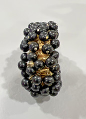Glass Bead Expandable Bracelet Black Round Cha Cha Dangle Gold Tone Japan Capri