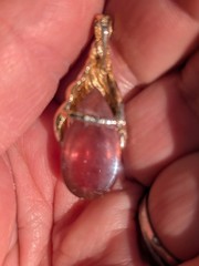 Vintage 14 k YG Large Pink Tourmaline Pendant With Diamonds