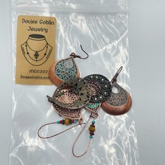 Vintage Copper & Bronze Tone Teardrop Earring Lot 3 Pair Filigree Patina Set