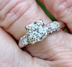 VINTAGE MID CENTURY 1940’S 1950’S NATURAL DIAMOND RING 14K SOLID WHITE GOLD