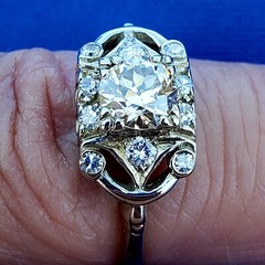 Original EARTH MINED DIAMOND Deco Engagement Ring Solid 14K WHITE GOLD SOLITAIRE