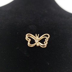 Gold Tone Clear Rhinestone Butterfly Pendant Jewelry Costume