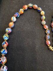 Vintage Venetian Murano Millefiori Glass Graduated Bead Necklace Floral 26in