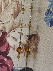 ART DECO Czech Cut Amber GLASS Bead Dangle Necklace Antique 20s Era Old Flapper