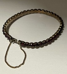 Antique Deep Burgundy Bohemian Garnet Bangle Bracelet with Safety Chain