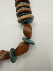 Bohemian Retro Brown And Teal Wood Disc Necklace 18”