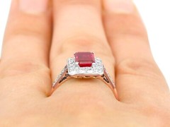 Antique Synthetic Ruby and 0.78 Ct Diamond, 18k Yellow Gold Dress Ring