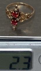 Antique Edwardian Rose Gold Ring 2 Red Zircons, 4 Diamonds Size 6.5