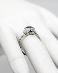 Antique 1920s $3000 1ct Ceylon Blue Sapphire 19k White Gold Filigree Ring