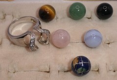 SX 925 Ring Sally C Treasures Sterling Silver Multi Stone Inlay World Globe 8.5