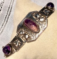 Antique Arts & Crafts 1908-1910 THEODOR FAHRNER Amethyst 935 Sterling Bracelet