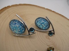 Vintage Clip on Earring lot 2 pair Turquoise man made Opal Almond Rhinestone