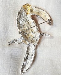 Vintage Large Silvertone Yellow Green Toucan Bird Brooch Pin 3in