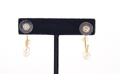 Vtg Gold Tone Multi Pearl Curved Hoop Statement Dangle Drop Stud Post Earrings