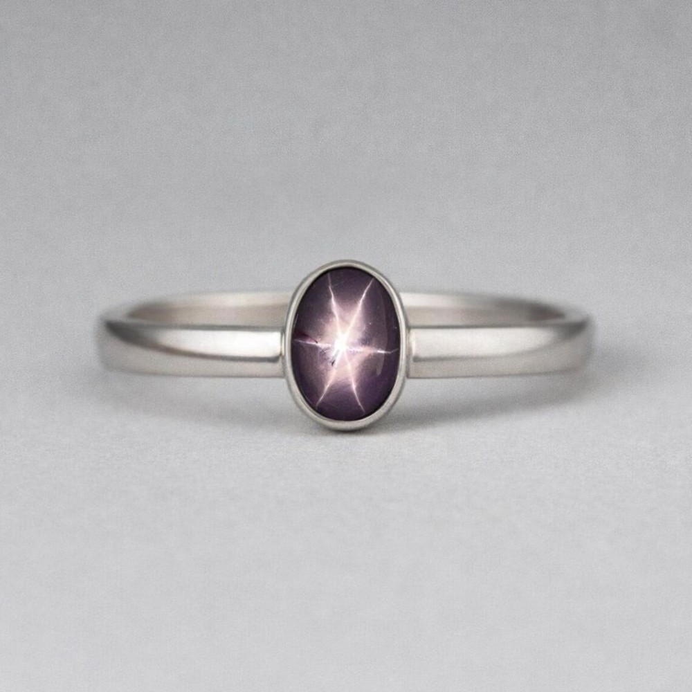 Natural Star Sapphire Ring 925 Sterling Silver Minimalist Solitaire Ring
