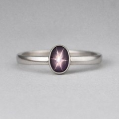Natural Star Sapphire Ring 925 Sterling Silver Minimalist Solitaire Ring