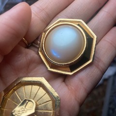 Yves Saint Laurent YSL Vintage Signed Octagon Faux Pearl Gold Clip-On Earrings