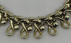 Vintage Mid Century Necklace Ribbon Link Design Gold Tone AB Rhinestone Unsigned