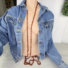 Vintage Baltic Amber Knotted Honey Cognac Beaded Necklace 75”Long Art Deco Style