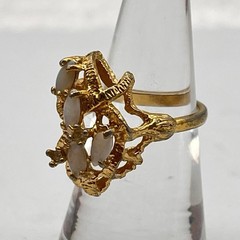 Vintage Brutalist Nugget Cocktail Ring 18k Gold Electroplated Opals AS IS Sz 5.5