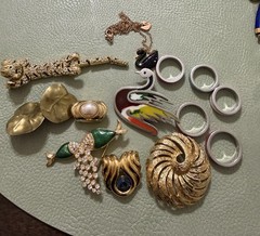 Vintage Multicolor Clip On Earrings & Brooch, Necklace Fashion Jewelry