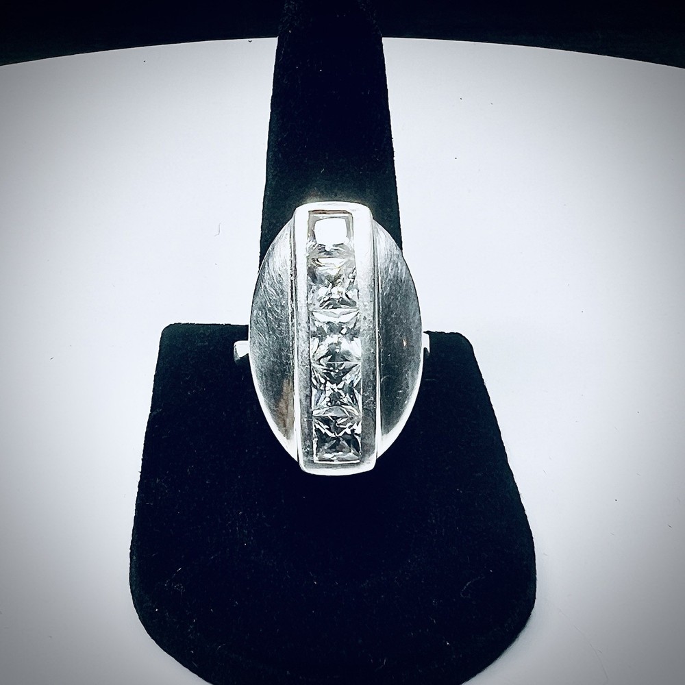 Sterling Silver 925 Princess Cut CZ Channel Set Cocktail Ring Art Deco Sz6 9.60g