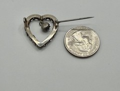 Antique Victorian Clear Paste Stones Heart Silver Brooch & Paste Dangle Center