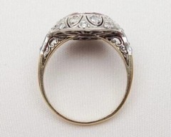 Art Deco Round Lab Created Diamond & Ruby Engagement 14K Yellow Gold Finish Ring