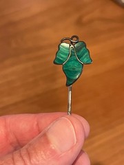 Antique Victorian Sterling Silver Malachite Ivy Leaf Stick Pin – 1880s Scottish