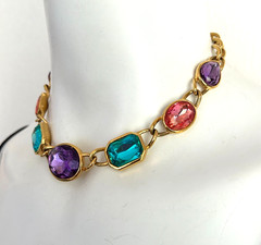 VTG 1990s Trifari TM Runway Statement Necklace Huge Faceted Multicolor Glass