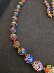 Vintage Venetian Murano Millefiori Glass Graduated Bead Necklace Floral 26in
