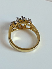 Vintage 14KT GE Emerald-Green Baguette & Clear Stone Cluster Ring Size 7 NOS