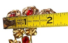 VINTAGE 12 KT GF on STERLING SILVER VERMEIL RED RHINESTONES FLOWER BROOCH 1940s