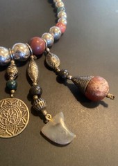 VTG OLD NATURAL STONE SILVER TONE BEAD NECKLACE NATIVE AMERICAN DROP PENDANT
