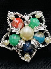 Sarah Coventry Multi-Stone Color Faux Pearl Filligree Clip Earrings Silver Tone