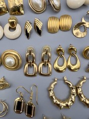 Vintage 1980s Pierced Earring Lot Gold Tone 45 Pairs Monet Trifari