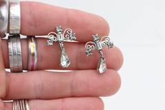 Lind Gal LG Clear Rhinestone Parure Silver Necklace Screwback Earring Set Clasp