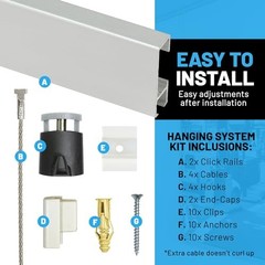 AS Hanging 8ft Gallery & Picture Rail System Set (2x4ft Rails) Matte Silver