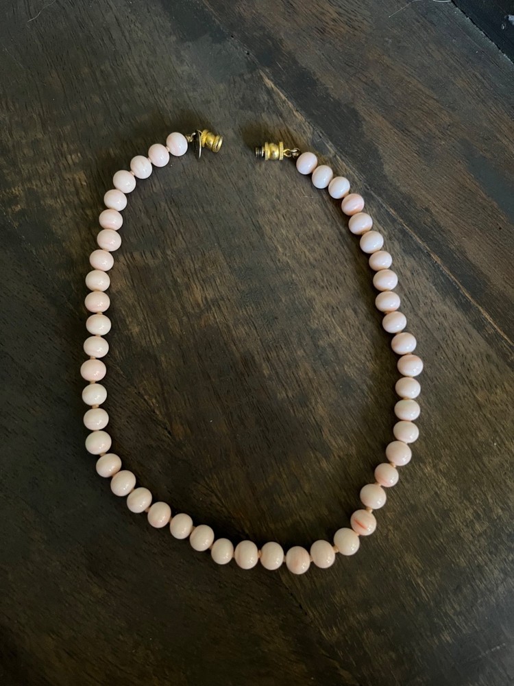 Vintage Les Bernard Pink Angel Skin Coral Beaded Choker Necklace 15” L