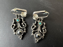 Vintage AVON 1974 Mirabella Clip On Earrings Silver Tone Blue Turquoise Hematite