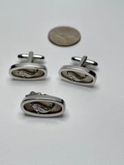 Vintage Speidel Fish Angler Silver Tone MCM 1960s Cufflink Tie Clip Set