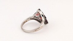 Vintage Sterling Silver Ring Garnet Cluster Pear Pavé Floral BBJ 925 Size 8