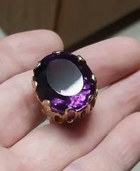AMETHYST OVAL 14K SOLID GOLD & Diamonds Size 8 RING 26 Grams Huge