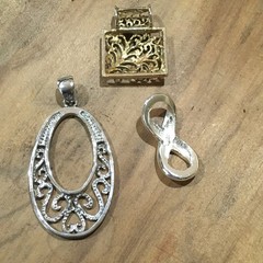 Pendant Lot Silver Gold Tone Open work Ornate Mix 3 pendnats