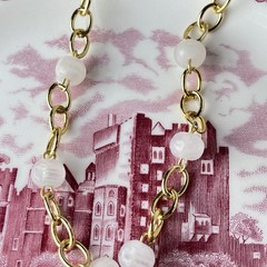 Vintage Glass Bead Necklace – Gold Tone Chain – 26” – Tassel Pendant – Boho Chic