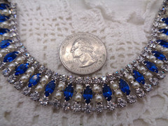 Vintage B. David Blue Marquise Rhinestone & Faux Pearl Bracelet