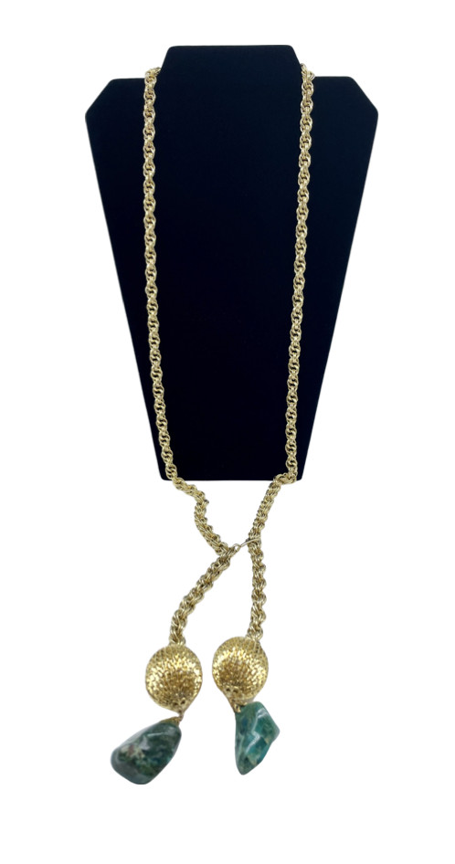 J4I Vintage Single Strand Chain Scarf Necklace w Precious Gemstone Ends