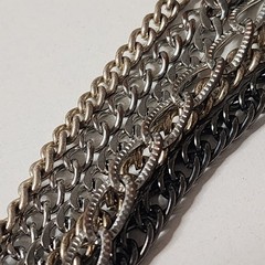 GS Signed Vintage Multi Strand Chain Bracelet Pendant Silver Tone 9″ Rhinestones