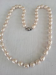 Vintage Signed Les Bernard Baroque Faux Pearls Cream Hand Knotted 29”Necklace